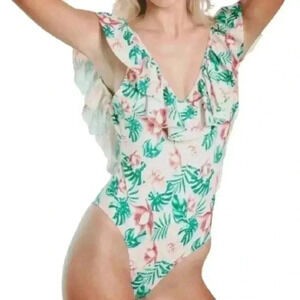 Cabana del Sol | Floral Tropical One Piece Swimsuit with Ruffle